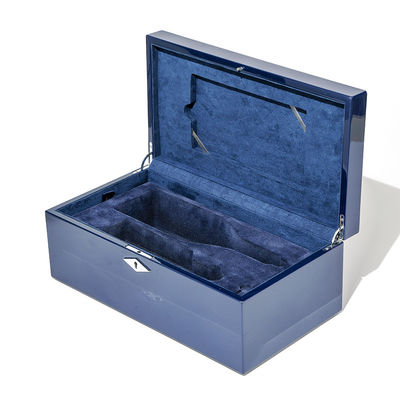 Buy Custom Blue Wooden Wine Bottle Box Sustainable Material With Logo online manufacture