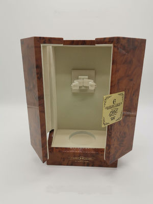 Buy Double Door Vintage Wood Veneer Wine Box Brown Velvet Lining For Luxury Tequila Vodka Bottles online manufacture