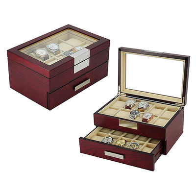 Buy Custom Luxury Wooden Watch Box with Drawer High Glossy Red Finish for Storage and Display online manufacture