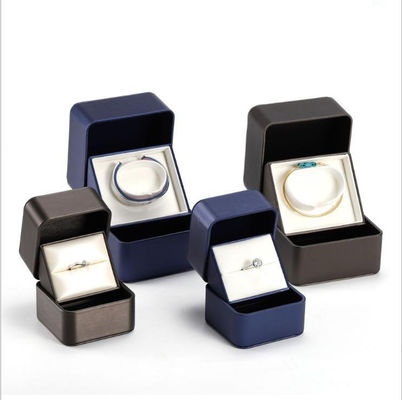 Buy Square Gold Label Jewelry Box with Embossing Custom Soft PU Leather Jewelry Packaging Box online manufacture