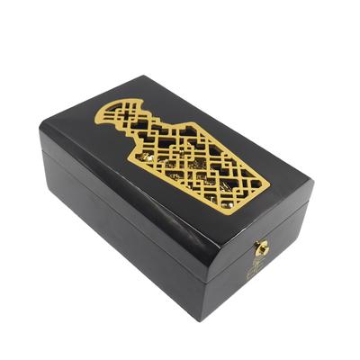 Buy Gold Stamping Luxury Black Perfume Decorative Box with Hollow Carving Sliding Packaging online manufacture