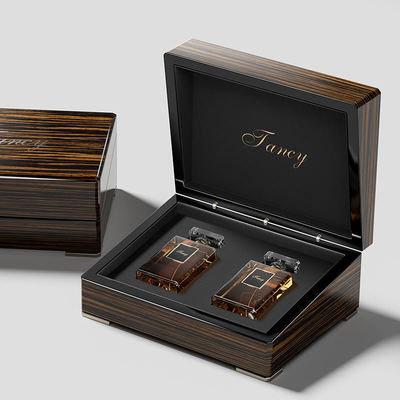 Buy Luxury 2 Slot Wooden Perfume Box Custom Logo High Glossy Lacquer Decorative Box online manufacture