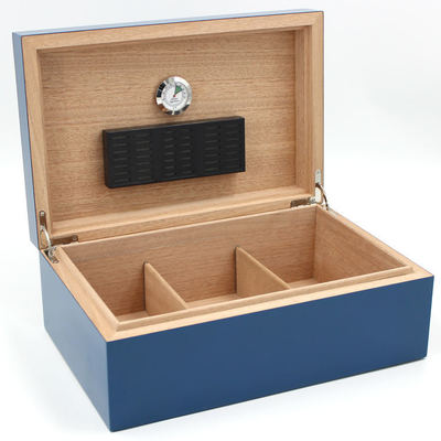 Buy Blue Desktop Cigar Box Solid Hinged Closure Lacquered Cigar Humidor With Hygrometer online manufacture