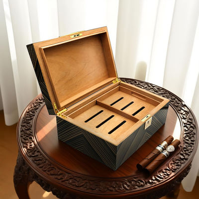 Buy Custom Cigar Humidor Box with Layered Storage Adjustable Humidifier and Digital Hygrometer online manufacture