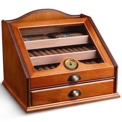 Buy Double Layer Glass Top Cigar Box with Piano Lacquer Finish and Natural Moisturizing Spanish Cedar Humidor online manufacture