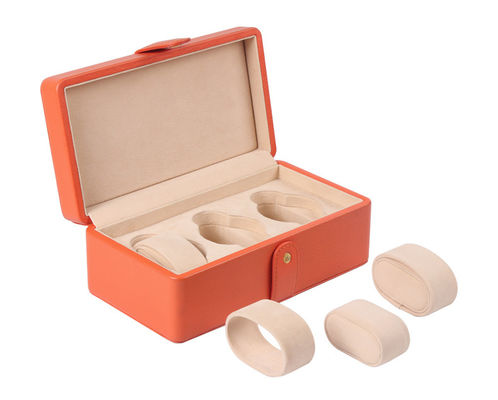 Buy 3 Slots Watch Storage Box Leather Orange Color With Velvet Lining online manufacture