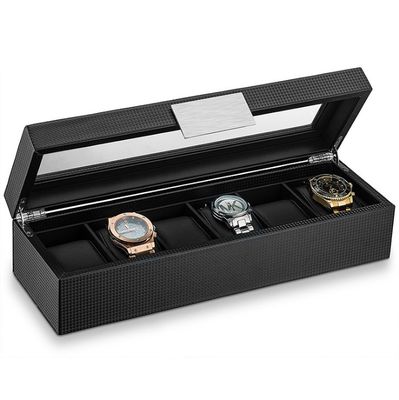 Buy Customizable Luxury Leather Watch Case Velvet Lining Transparent Window For 6 Watches online manufacture