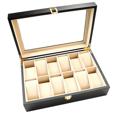 Caixa de relógio de madeira preta multifuncional Caixa de visualização de relógio de madeira certificada FSC